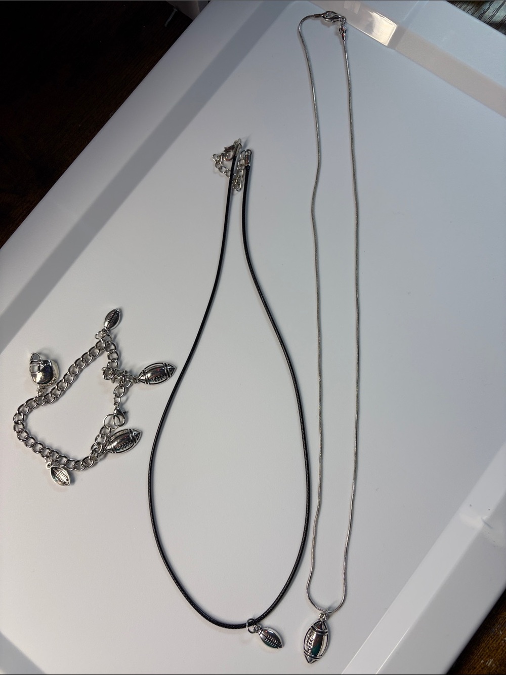 Silver and Black Pendant Necklace Set - Football Theme